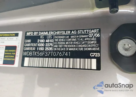 2007 Mercedes-Benz Clk 350 z USA, uszkodzony, nr VIN WDBTK56F37T076741